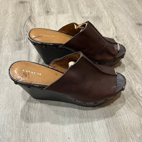 Coach Brown Hellena Leather Wedge Platform Heels Women's Size 11 - Picture 4 of 8